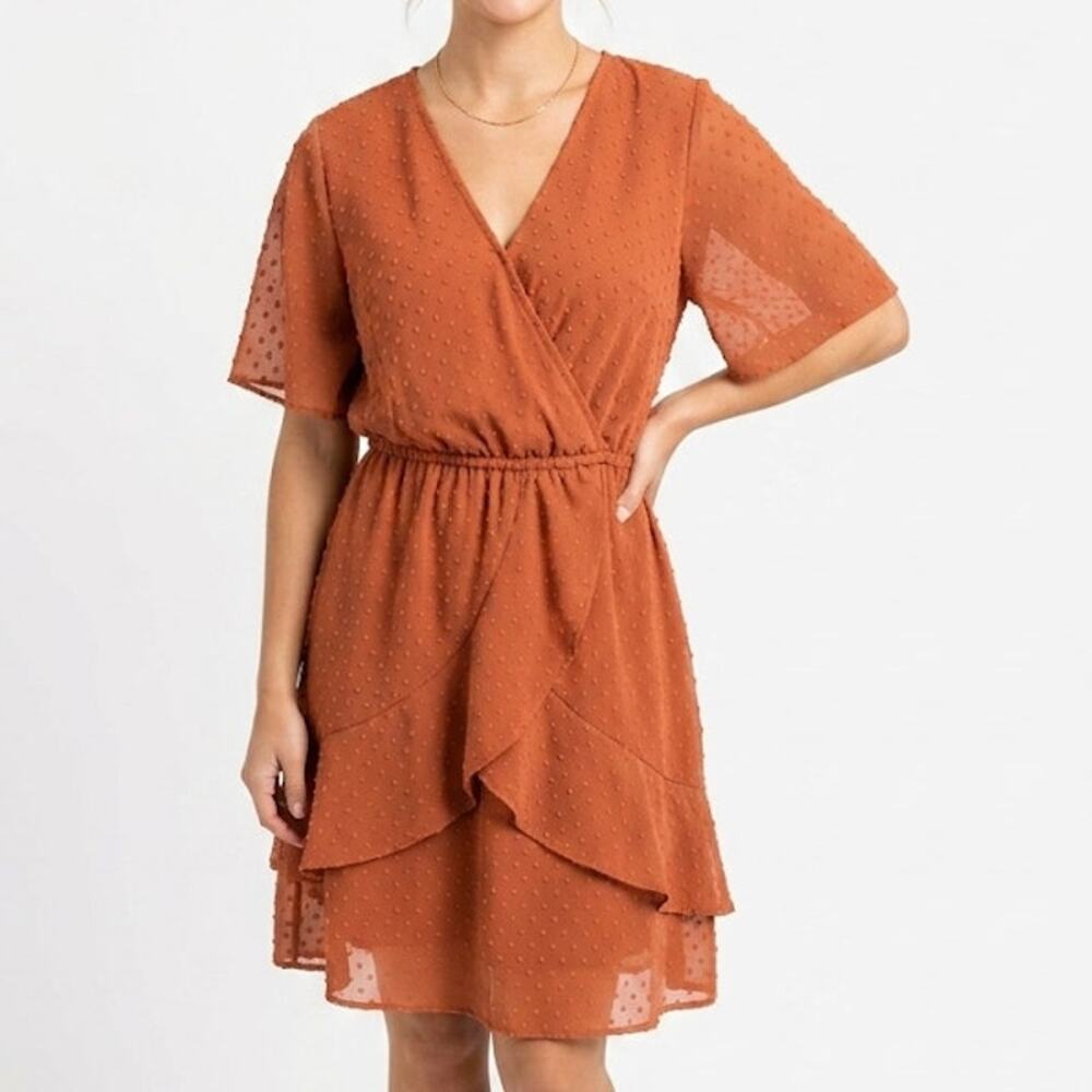 BTFBM Swiss Dot Midi Dress Faux Wrap Ruffled Flowy Plus Size 2XL